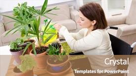  Presentation with kids wheelchair - PPT theme featuring cultivated - woman in wheelchair cultivating houseplants background and a  colored foreground