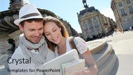  Presentation with electronic - Amazing theme having cultuer vacation - couple standing by the place backdrop and a light gray colored foreground