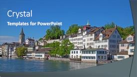  Presentation with cultural center - Presentation design featuring cultural-and-financial-center background and a teal colored foreground