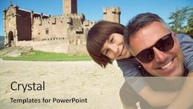  Presentation with family heritage - Theme featuring kids history - father and son posing background and a soft green colored foreground