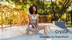  Presentation with afro - PPT theme having cultural fit - cheery young afro american girl background and a light blue colored foreground