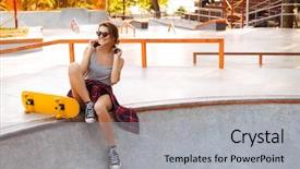  Presentation with group of three young girl - Beautiful slides featuring cultural fit - cheery young girl in headphones backdrop and a light gray colored foreground