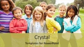  Presentation with young children - PPT theme with cultural fit - group of young children hanging background and a yellow colored foreground