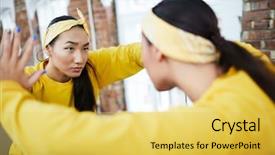  Presentation with tired - Presentation design featuring cultural fit - tired young dancer looking background and a yellow colored foreground