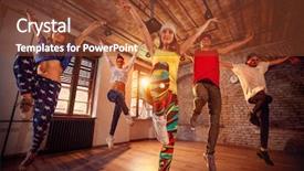  Presentation with dancing - Audience pleasing presentation theme consisting of cultural fit - young modern dancing group practice backdrop and a tawny brown colored foreground