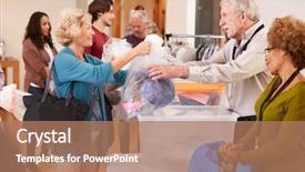  Presentation with cultural center - Presentation theme consisting of cultural issues - people donating clothing to charity background and a coral colored foreground