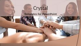  Presentation with business team join hands white - Beautiful presentation featuring cultural relations - closeup business team with hands backdrop and a coral colored foreground