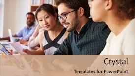  Presentation with business culture - PPT layouts featuring culture - business team having meeting background and a coral colored foreground