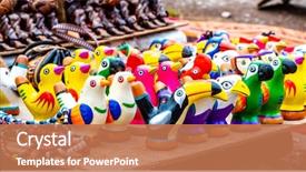  Presentation with ceramic - Audience pleasing PPT theme consisting of culture - colorful bird ceramic whistles backdrop and a coral colored foreground