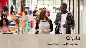  Presentation with college campus - Amazing slide set having culture - communal area of busy college backdrop and a soft green colored foreground