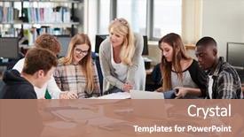  Presentation with college students - PPT theme featuring culture - female teacher working with college background and a coral colored foreground