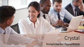  Presentation with meeting table - PPT layouts having culture - group of businesspeople meeting background and a coral colored foreground