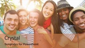  Presentation with fun - Audience pleasing slide deck consisting of culture - group of friends having fun backdrop and a coral colored foreground