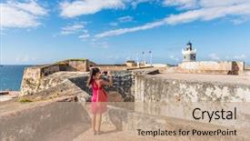  Presentation with puerto rico - PPT theme featuring culture - puerto rico travel tourist woman background and a coral colored foreground