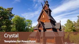  Presentation with church history - Amazing slides having culture - reconstructed wooden gol stave church backdrop and a tawny brown colored foreground