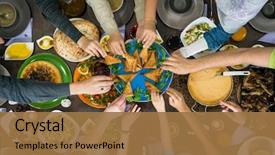  Presentation with top view - Colorful PPT layouts enhanced with culture - table of enjoying food backdrop and a coral colored foreground