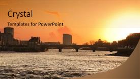  Presentation with culture building - Audience pleasing presentation theme consisting of culture building - sunset in the city backdrop and a gold colored foreground