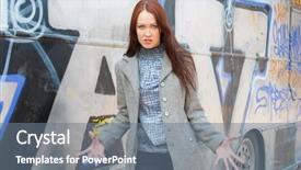  Presentation with business woman standing on maze - Theme consisting of culture clash - aggressive woman stands near wall background and a gray colored foreground