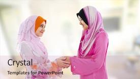  Presentation with traditional culture - Slides enhanced with culture indonesia - muslim woman in traditional clothing background and a coral colored foreground