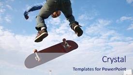  Presentation with multiethnics familly jumping in the air - PPT theme with skater jumps high in air on background blue sky background and a sky blue colored foreground