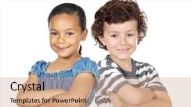  Presentation with children - PPT layouts with two children of different races background and a coral colored foreground