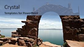  Presentation with latin america - Slide deck featuring culture latin america - archway on taquile island lake background and a teal colored foreground