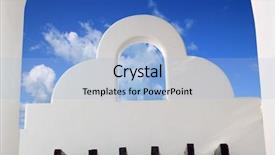  Presentation with arches - PPT theme enhanced with skyscrapers globe and world map on blue background background and a light blue colored foreground