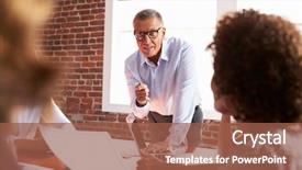 Presentation with meeting - PPT theme featuring culture leadership - mature businessman addressing boardroom meeting background and a tawny brown colored foreground