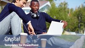  Presentation with students - Beautiful presentation theme featuring private school - two young students sitting backdrop and a  colored foreground