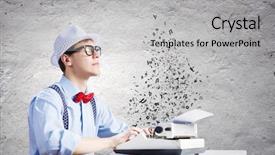  Presentation with funny - Audience pleasing PPT layouts consisting of glasses writing on typewriter backdrop and a light gray colored foreground