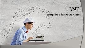  Presentation with policy writing - Slide set having funny man in glasses writing background and a light gray colored foreground