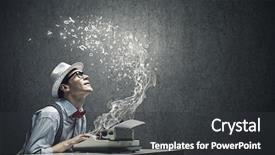  Presentation with elegant man in glasses optics - Slide deck consisting of new you on vintage pocket background and a  colored foreground.