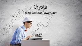  Presentation with writing - Presentation design consisting of fashion writer - young funny man in glasses background and a light gray colored foreground