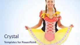  Presentation with beautiful midnight sun over - Audience pleasing slide set consisting of culture tradition - young and beautiful bavarian girl backdrop and a sky blue colored foreground