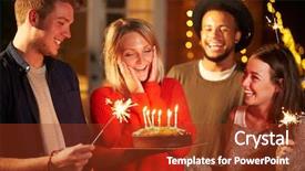  Presentation with outdoor party - Presentation consisting of group of friends celebrating birthday background and a tawny brown colored foreground