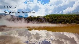  Presentation with water park - Colorful PPT layouts enhanced with cumulus-clouds-are-picturesquely-reflected backdrop and a light blue colored foreground