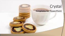  Presentation with chocolate chip cookie - Colorful slide set enhanced with cup and cookies on white backdrop and a  colored foreground