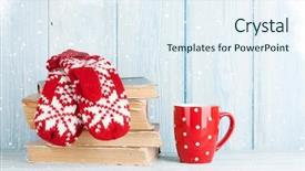  Presentation with christmas chocolate - Slides having cup and mittens over book background and a sky blue colored foreground