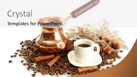  Presentation with coffee beans - Audience pleasing PPT layouts consisting of cup-and-pot-of-coffee backdrop and a sky blue colored foreground