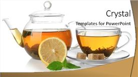 Presentation with green tea - Beautiful PPT layouts featuring cup and teapot of green tea with lemon and sugar isolated on white backdrop and a white colored foreground