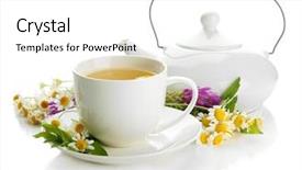  Presentation with herbal - Audience pleasing PPT theme consisting of cup and teapot of herbal backdrop and a white colored foreground