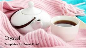  Presentation with teapot - Beautiful slide deck featuring cup and teapot on tray with scarf on fabric background backdrop and a lemonade colored foreground