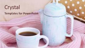  Presentation with teapot - Presentation theme featuring cup and teapot with scarf on bed close up background and a lemonade colored foreground