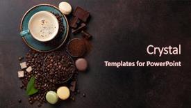  Presentation with coffee chocolate - Cool new slide deck with cup beans and ground powder backdrop and a wine colored foreground