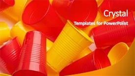  Presentation with plastic and environment - Beautiful PPT theme featuring cup close-up - environmental problem backdrop and a crimson colored foreground