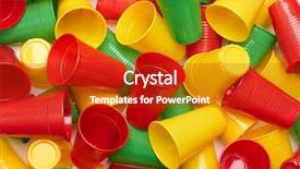  Presentation with plastic - Theme consisting of cup close-up - environmental problem background and a crimson colored foreground