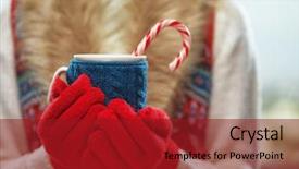  Presentation with hot tea - Cool new presentation theme with cup close up woman hands backdrop and a crimson colored foreground