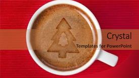  Presentation with christmas red - PPT theme consisting of cup coffee with christmas tree background and a coral colored foreground