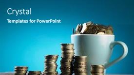  Presentation with money - Colorful theme enhanced with cup-filled-up-with-money backdrop and a ocean colored foreground