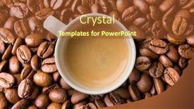  Presentation with beans - Theme with cup filled with espresso top view on coffee beans background and a tawny brown colored foreground